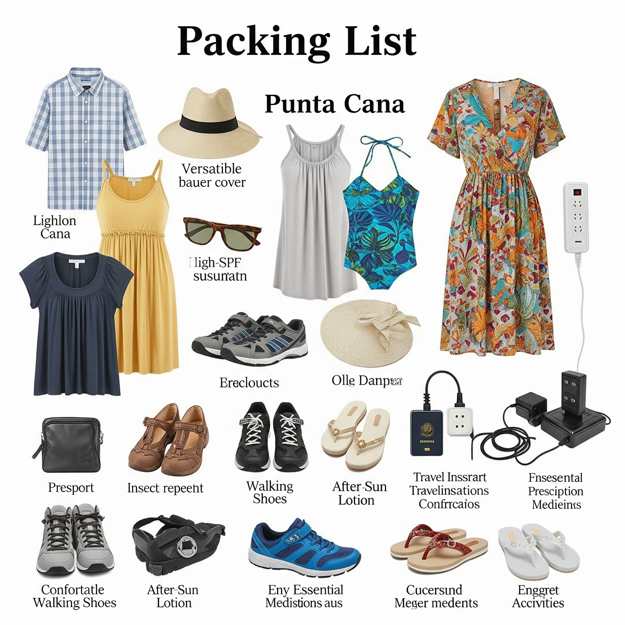 Assorted travel items.
